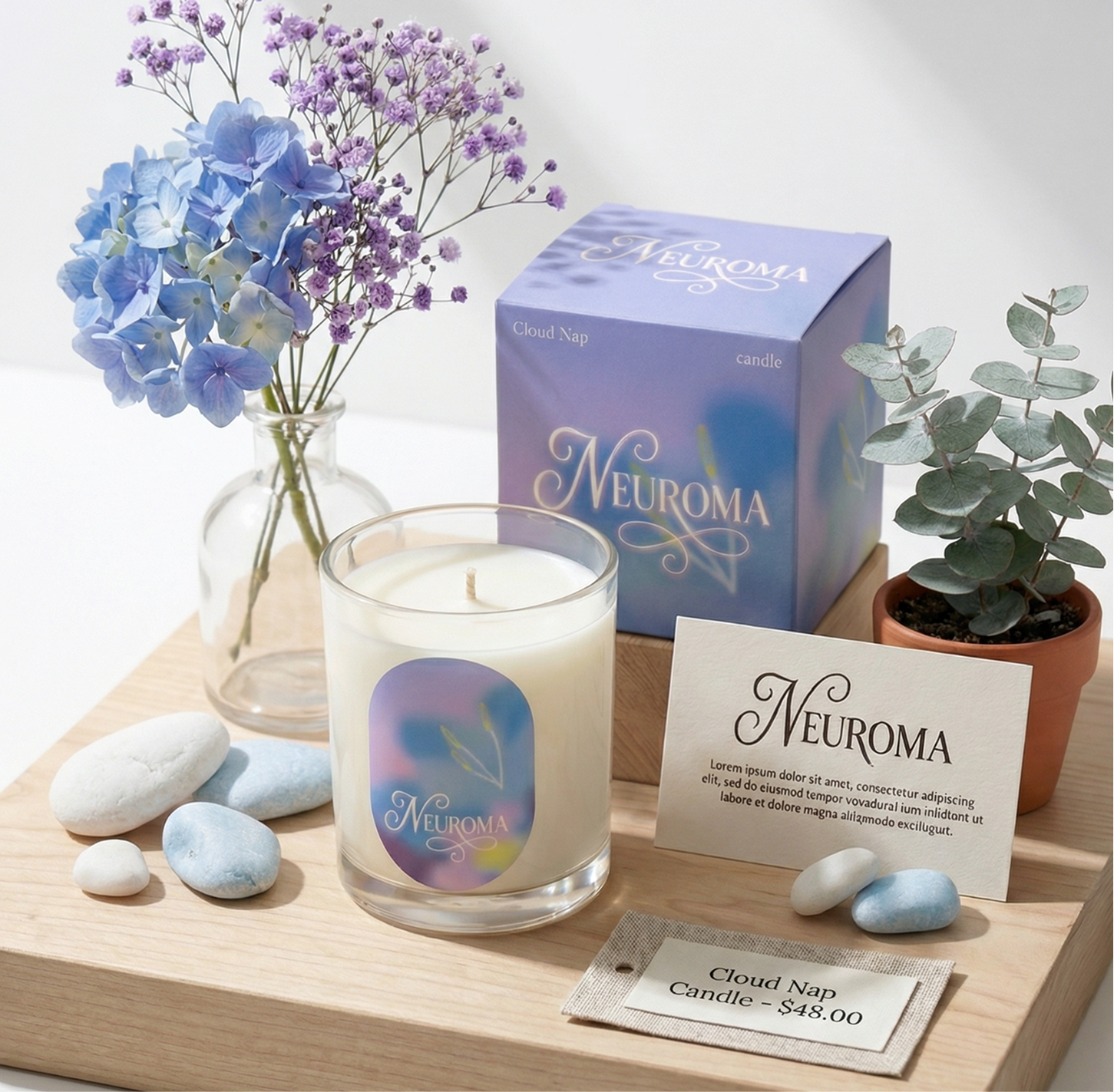 Neuroma Cloud Nap candle packaging scene
